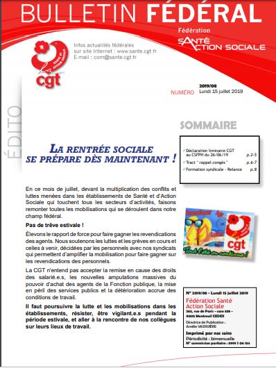 Bulletin fédéral n°8 du 15 juillet 2019