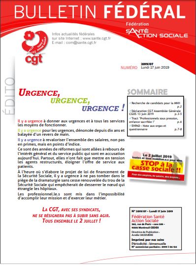 Bulletin Fédéral n° 7 du 17 juin 2019